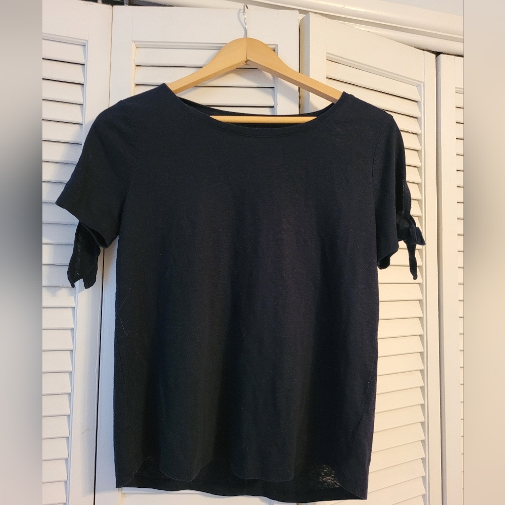 Talbots Black Short Sleeve Top with Tie Details Size Medium Petite